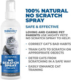 Mighty Petz cat repellent spray bottle showing vanilla and cinnamon ingredients label