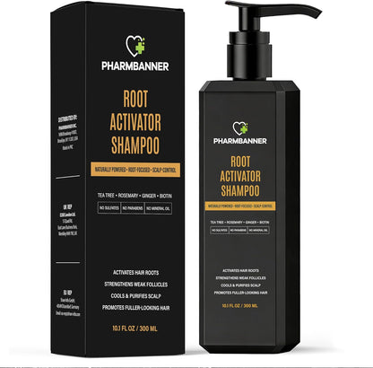 SPARTAN Root Activator Shampoo for Men front view bottle with black pump dispenser