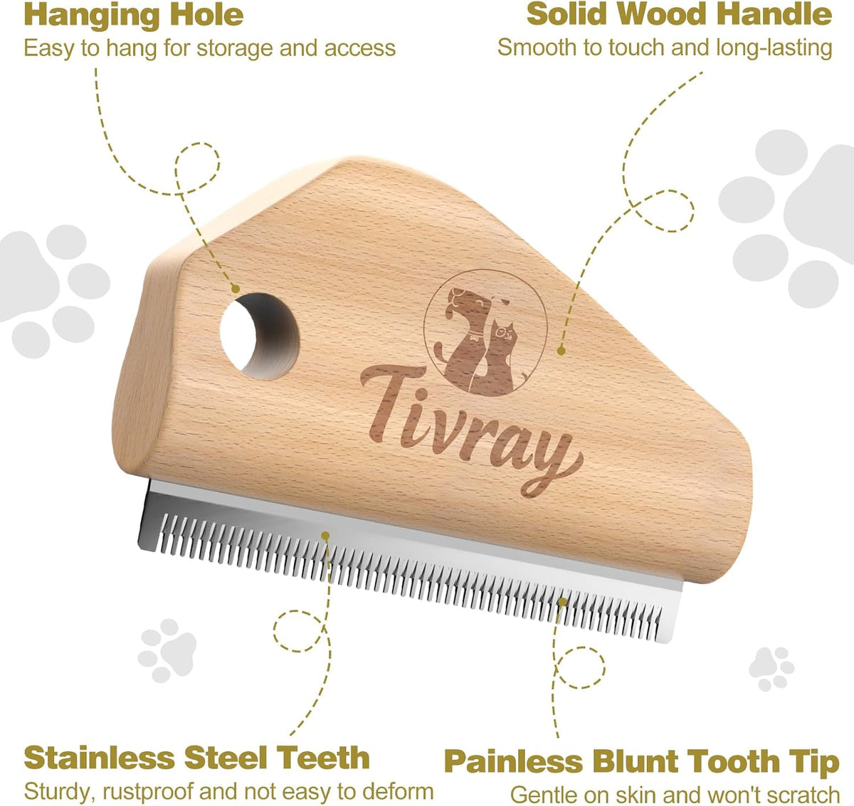 Painless pet hair undercoat rake showing the blunt-tipped safety pins.