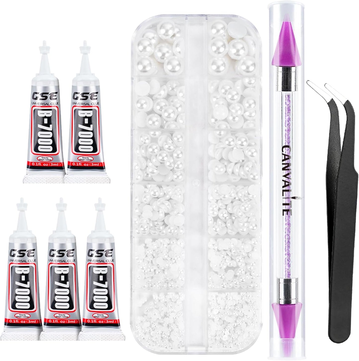 Canvalite flatback nail pearls crafting kit with tools front view
