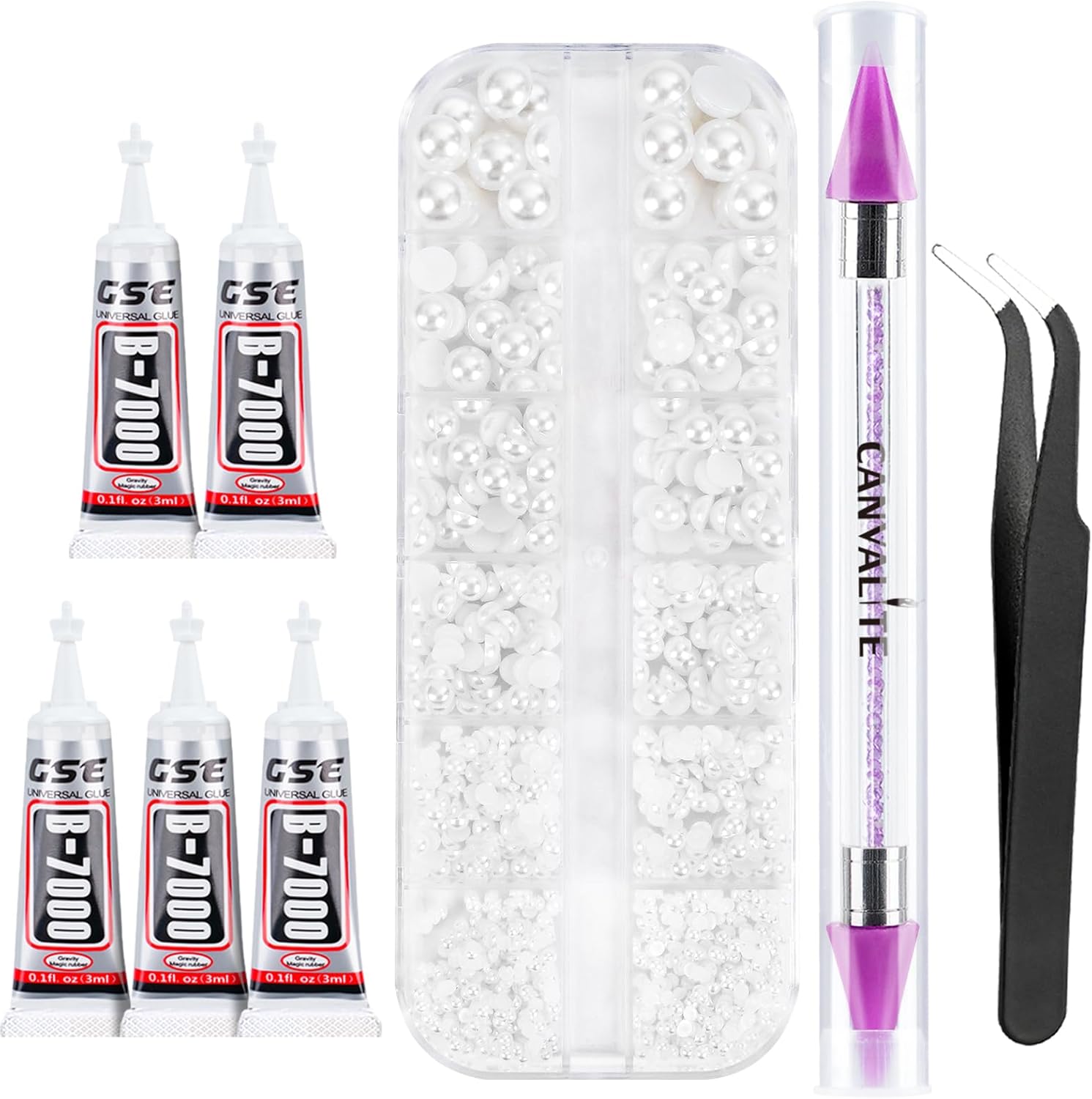 Canvalite flatback nail pearls crafting kit with tools front view