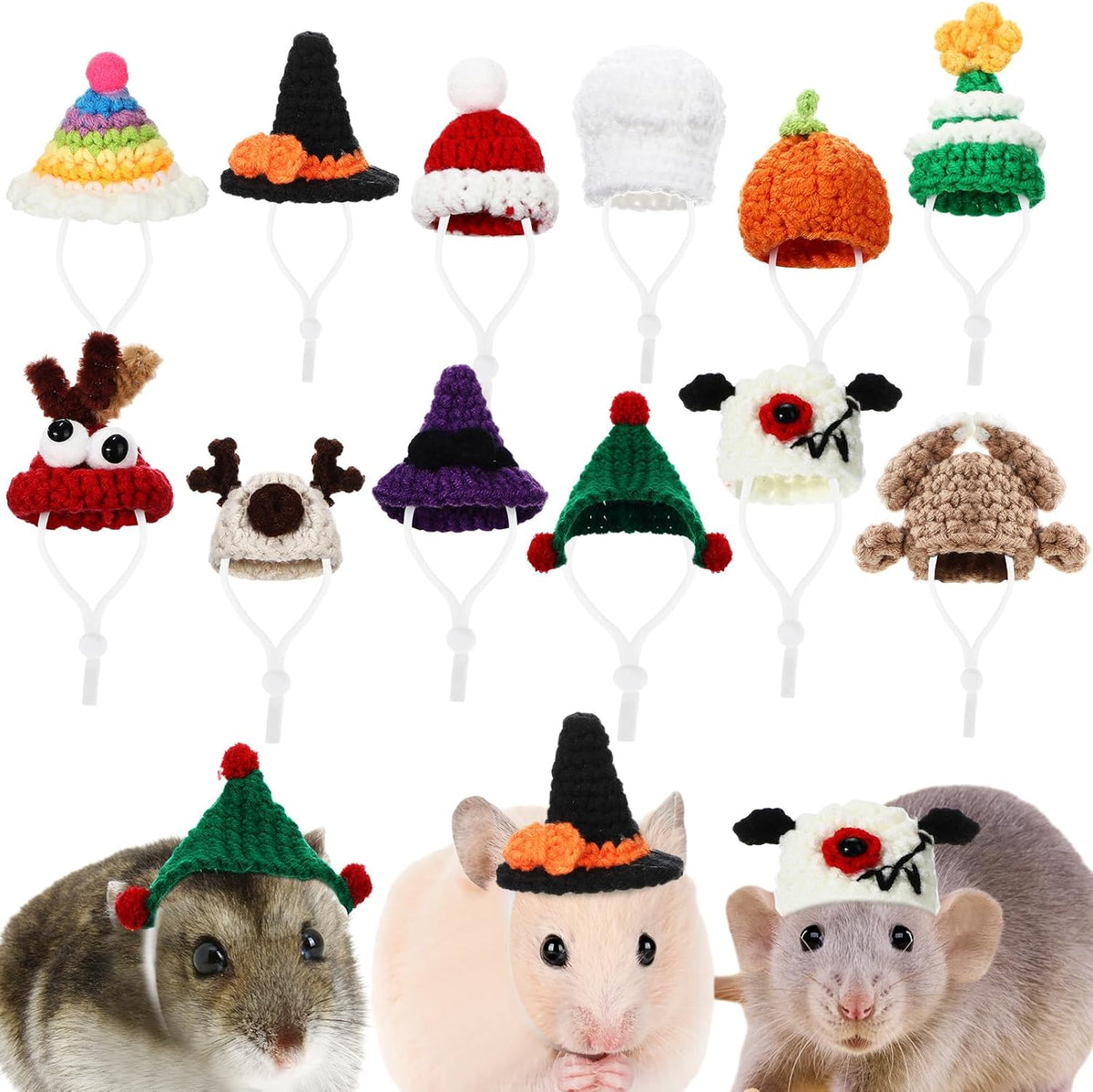 Silkfly 12 Pcs Mini Hamster Hats Crochet Hat for Small Animals Guinea Pig Snakes Lizards Bearded Dragons Stuffed Animal Clothes, Pet Photo Props(Fresh) - Image 10