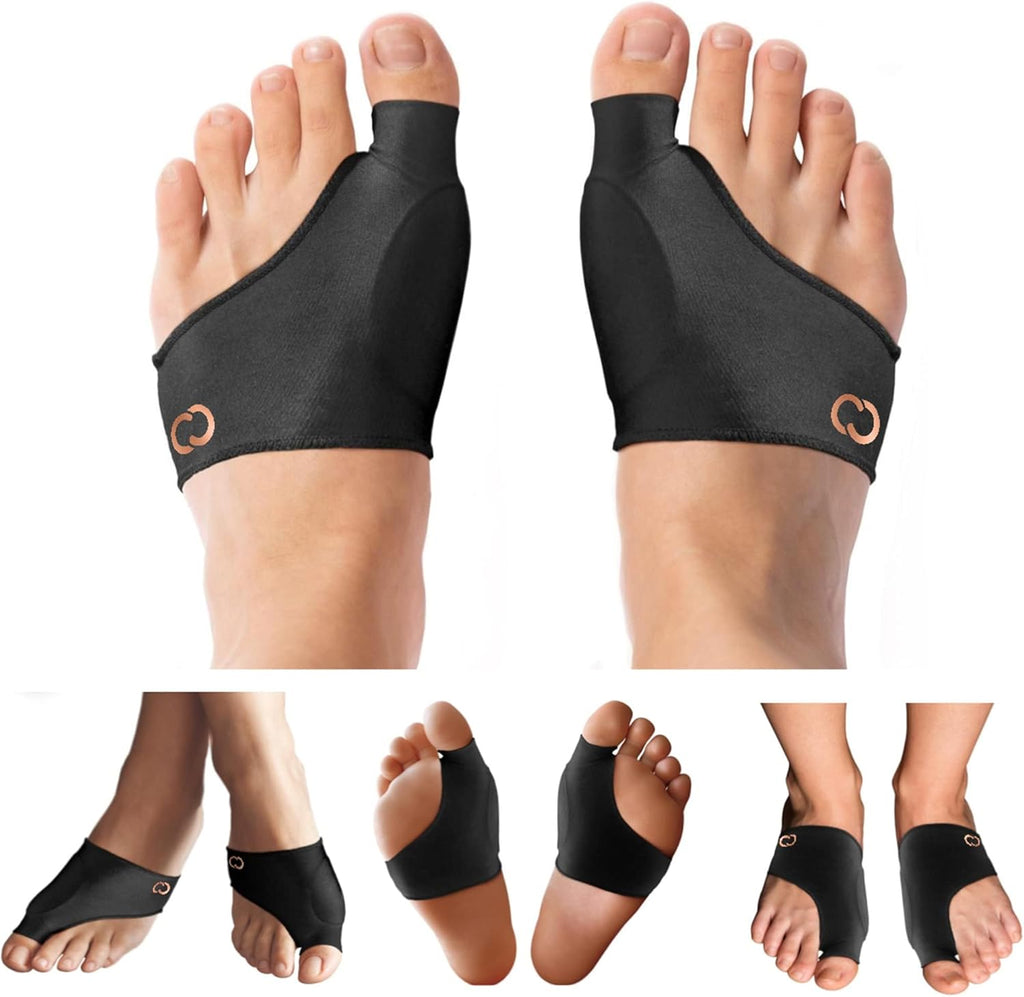Copper Compression bunion corrector relief sleeve front view on foot