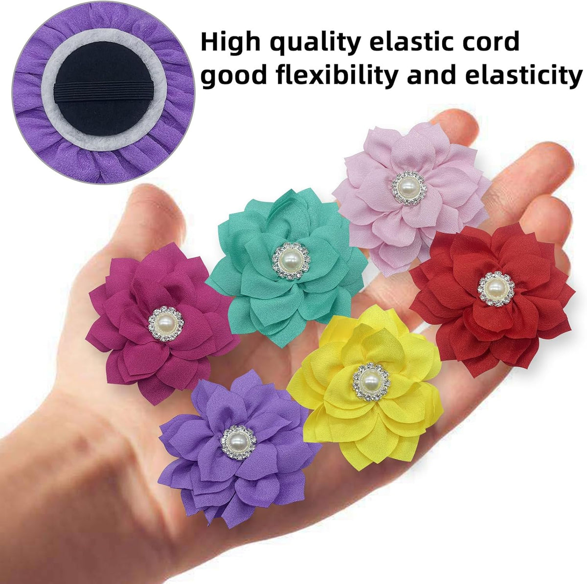 Removable dog collar flower attachment set showcasing the pearl center details