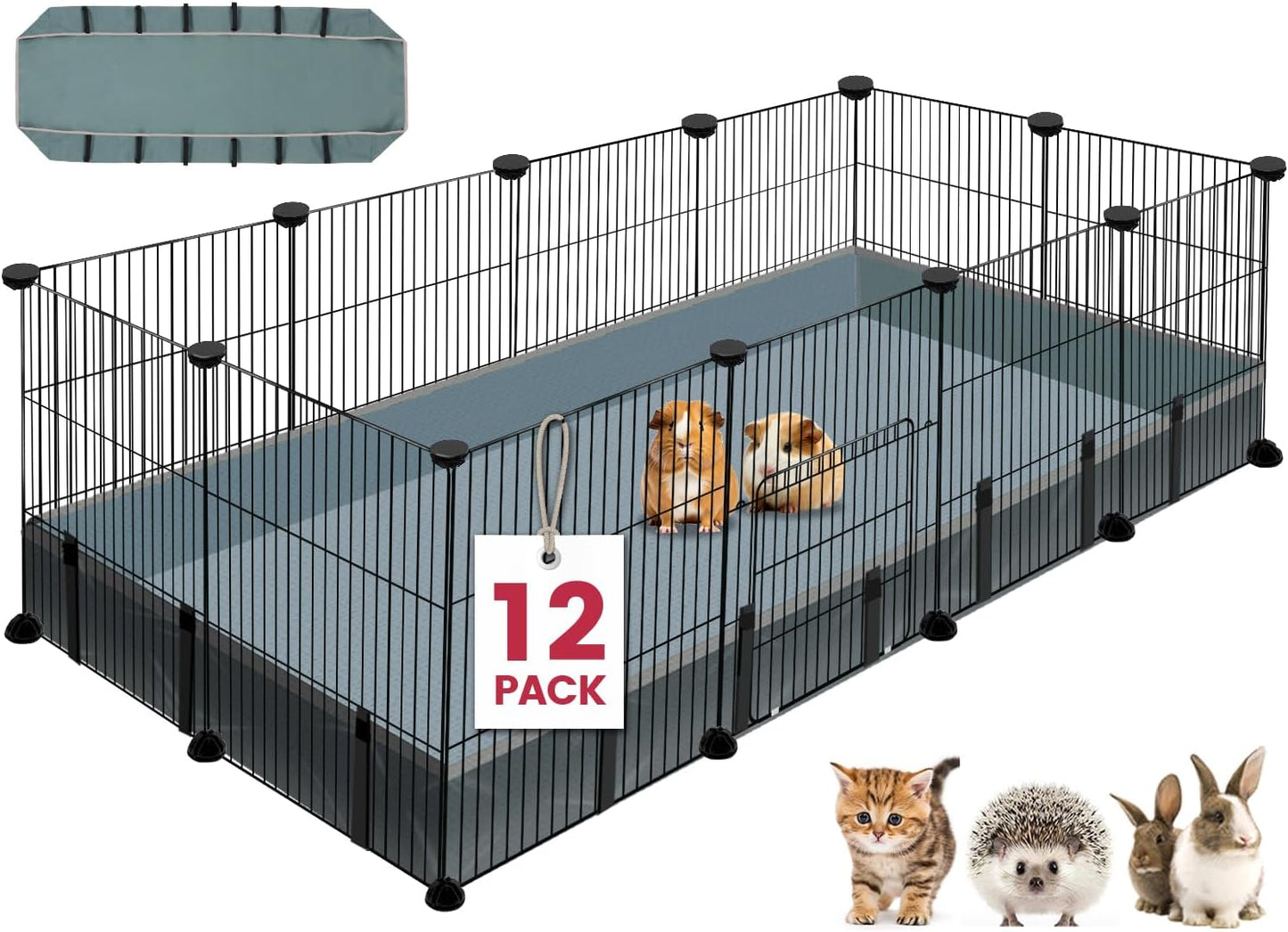 VISCOO 12 Panels Small Animal Playpen, 48" x 24" x 16" Pet Playpen with Waterproof Mat, C&C Cage for Guinea Pigs, Puppy Play Pen, Bunny Playpen, Indoor Outdoor Portable Metal Wire Yard Fence - Image 1