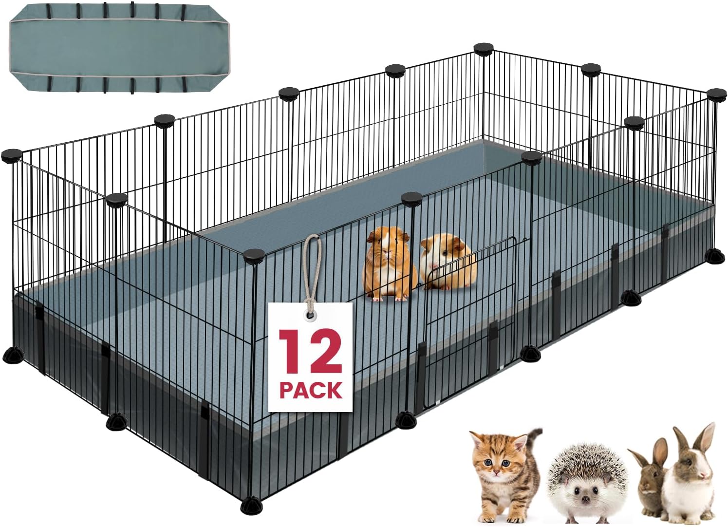VISCOO 12 Panels Small Animal Playpen, 48" x 24" x 16" Pet Playpen with Waterproof Mat, C&C Cage for Guinea Pigs, Puppy Play Pen, Bunny Playpen, Indoor Outdoor Portable Metal Wire Yard Fence - Image 1