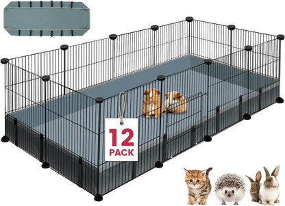 VISCOO 12 Panels Small Animal Playpen, 48" x 24" x 16" Pet Playpen with Waterproof Mat, C&C Cage for Guinea Pigs, Puppy Play Pen, Bunny Playpen, Indoor Outdoor Portable Metal Wire Yard Fence - Image 1