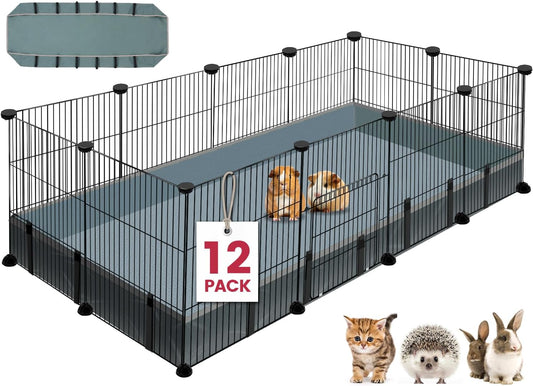 VISCOO 12 Panels Small Animal Playpen, 48" x 24" x 16" Pet Playpen with Waterproof Mat, C&C Cage for Guinea Pigs, Puppy Play Pen, Bunny Playpen, Indoor Outdoor Portable Metal Wire Yard Fence - Image 1