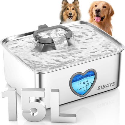 Sibays 15 liter stainless steel dog water fountain front view