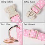 Adjustable cotton pink polka dot puppy collar for small dogs