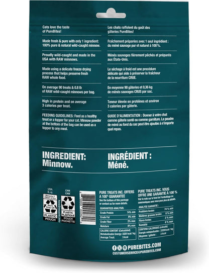 PureBites freeze dried single ingredient cat snack bag highlighting product made in USA certification.