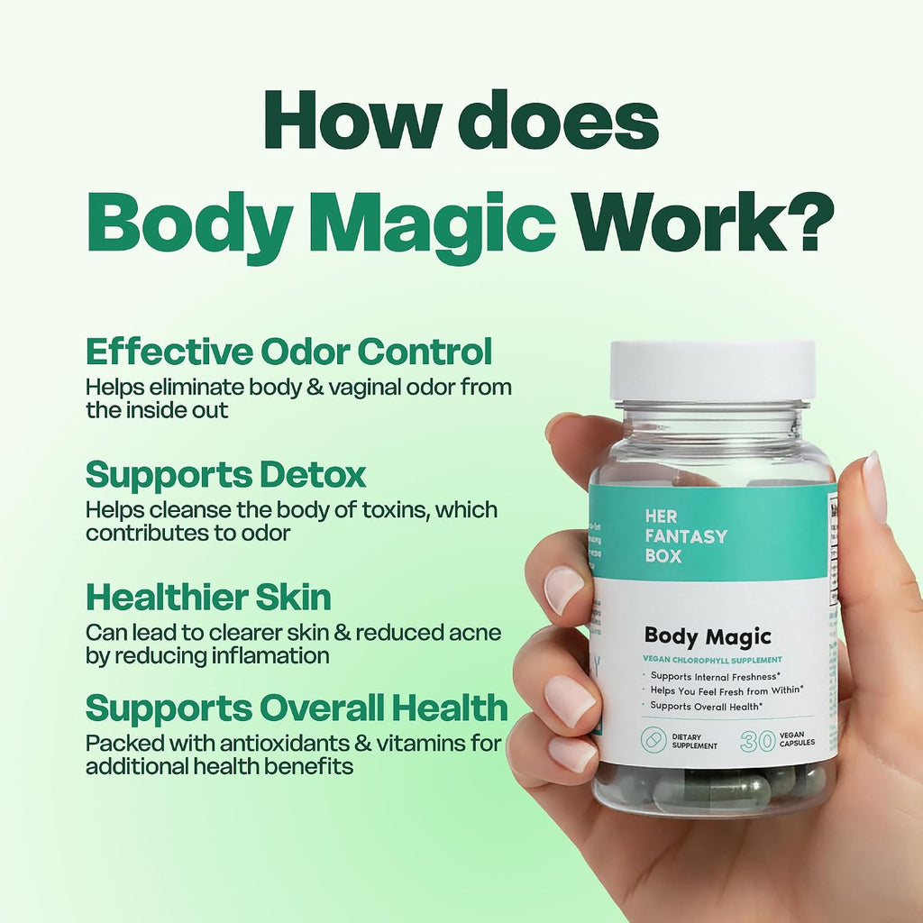 Her Fantasy Box | Body Magic | Chlorophyll Capsules - 30 Vegan Capsules for Detox, Digestion, Gut Health, Skin Support, and Oily Skin - Natural Energy Booster - Image 3