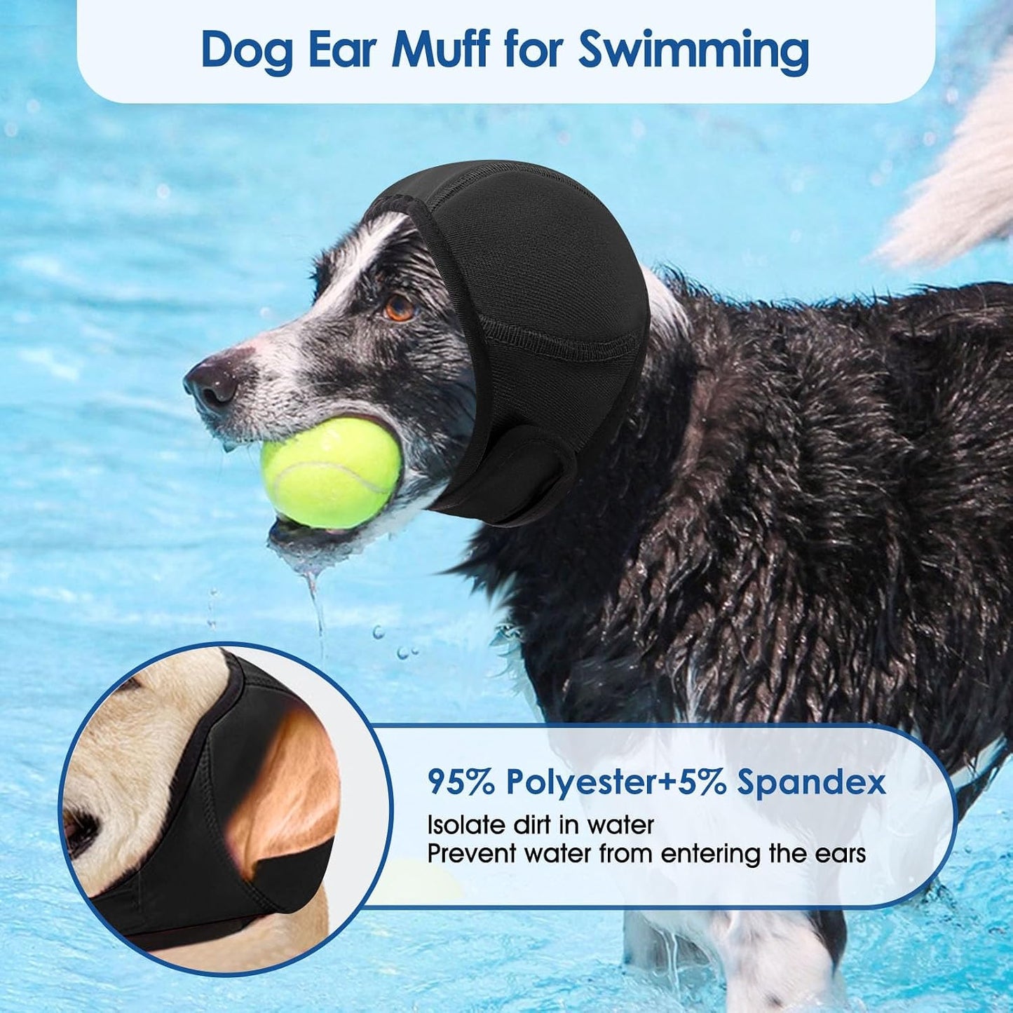 Close up of the breathable and flexible fabric material of the black dog calming hood