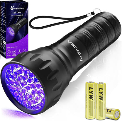 Vansky ultraviolet black light flashlight front view for pet stain detection