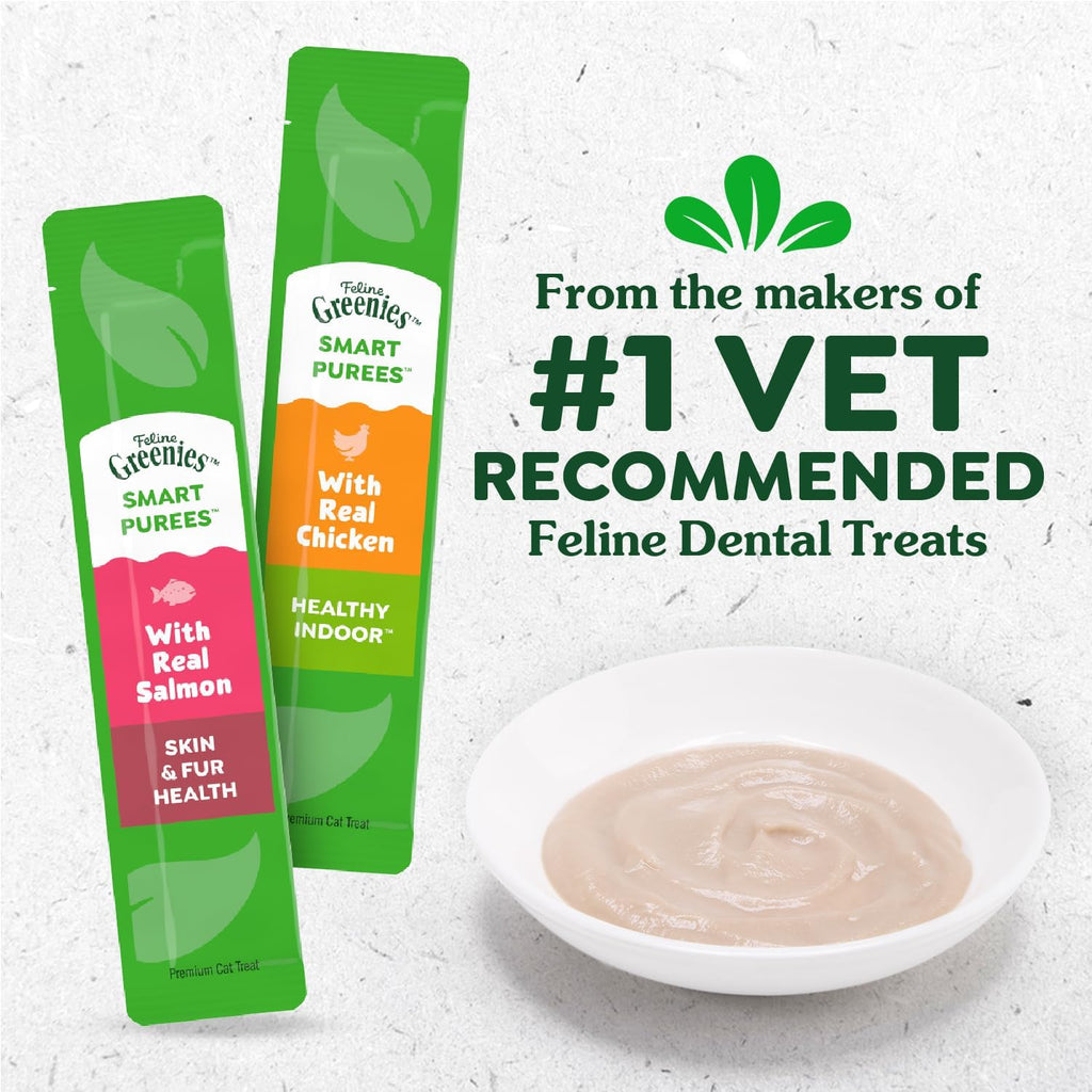 Close up of Greenies lickable cat treat tube and creamy texture