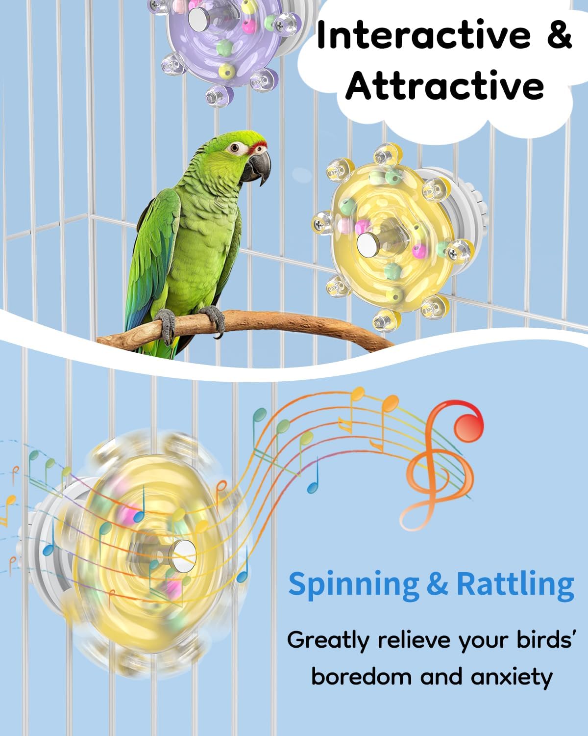 Pawfly cockatiel toys durable acrylic material and stainless steel shaft