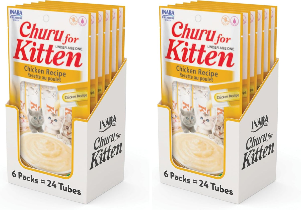 INABA Churu for Kittens, Creamy, Pure Lickable Cat Treats with DHA, EPA, Vitamin E & Taurine, 0.5 Ounces Each, 24 Tubes (4 per Pack), Chicken Recipe - Image 9