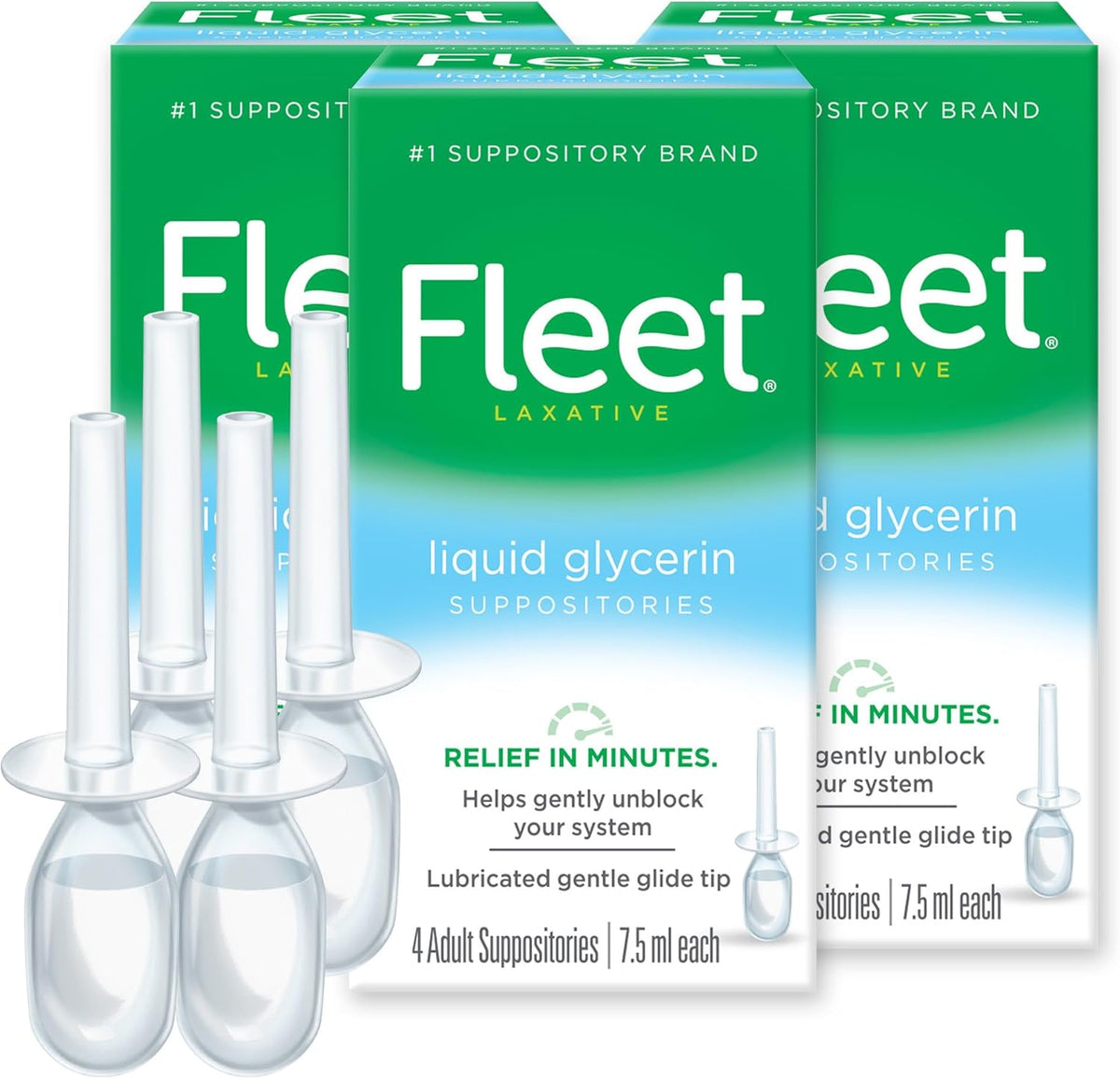 Fleet Liquid Glycerin Suppositories box front view for constipation relief
