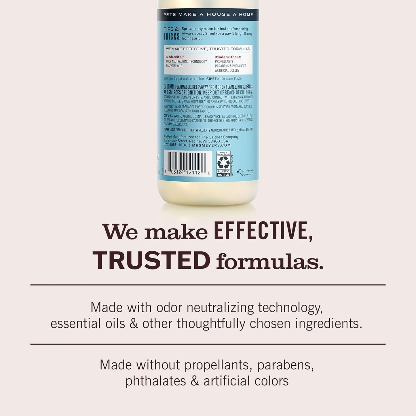 Back of Mrs. Meyer's Clean Day bottle showing instructions and ingredients