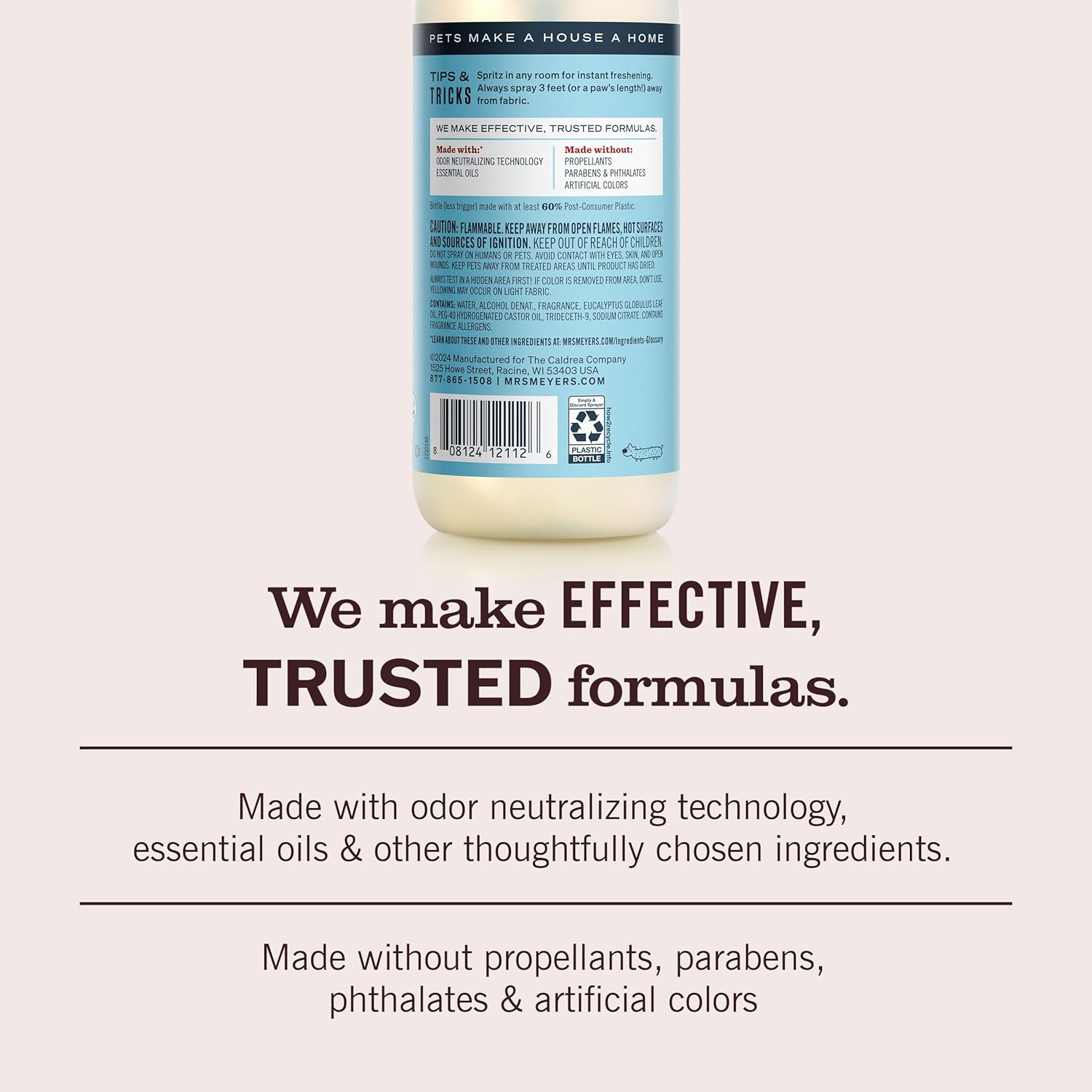 Back of Mrs. Meyer's Clean Day bottle showing instructions and ingredients