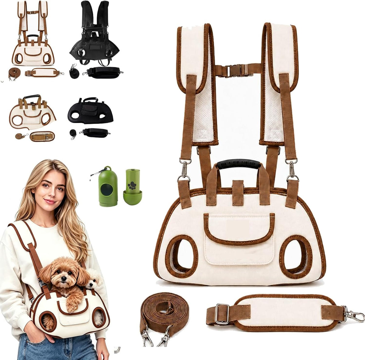 Small dog wearing Mioboot lift harness backpack