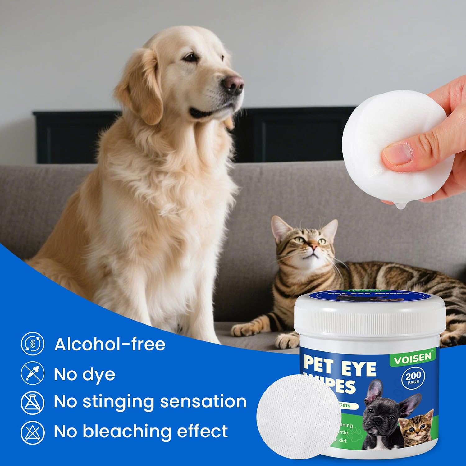 Premium imported pet grooming wipes for discharge and crust removal