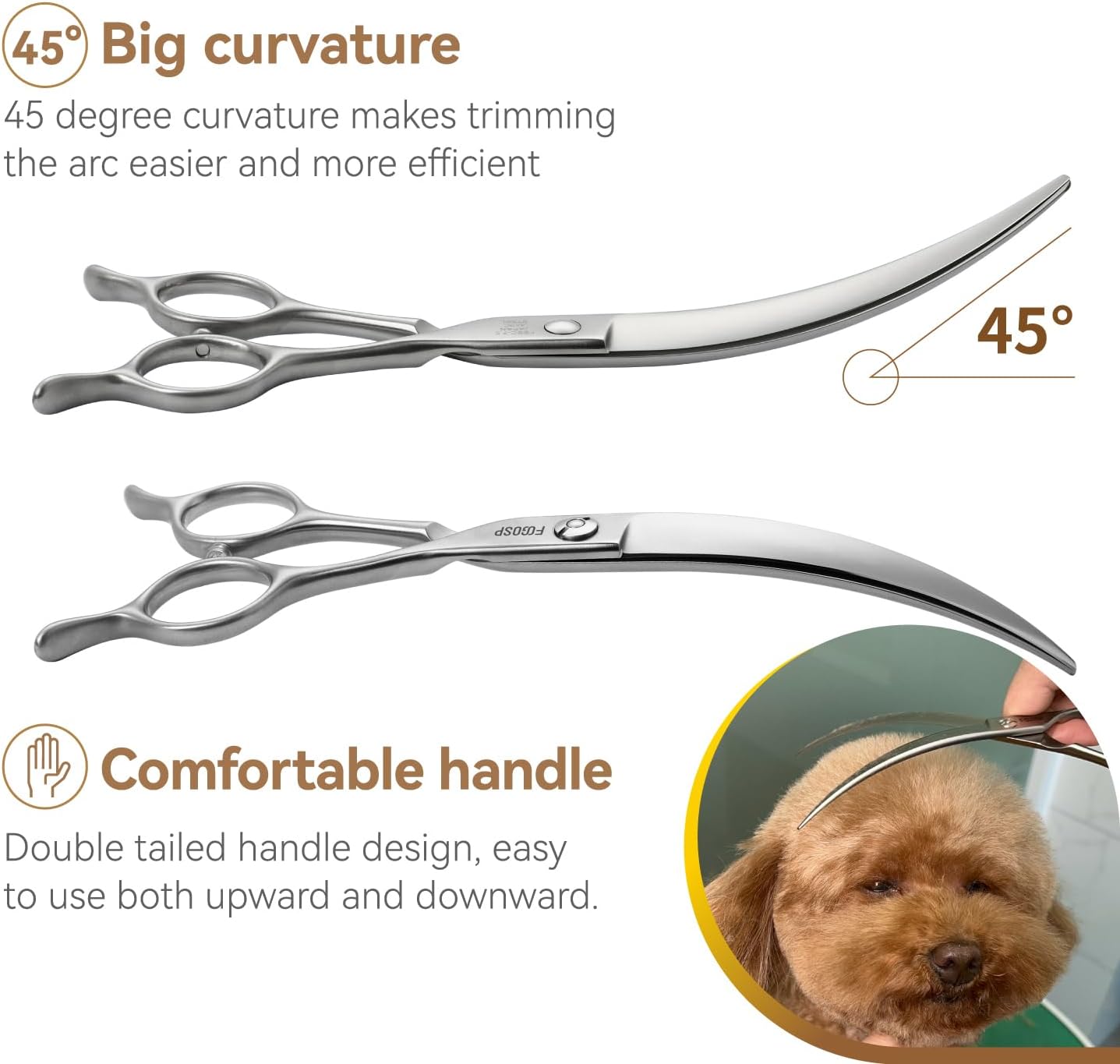 Heavy duty high carbon steel pet grooming shears designed for thick dog fur.
