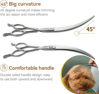 Heavy duty high carbon steel pet grooming shears designed for thick dog fur.