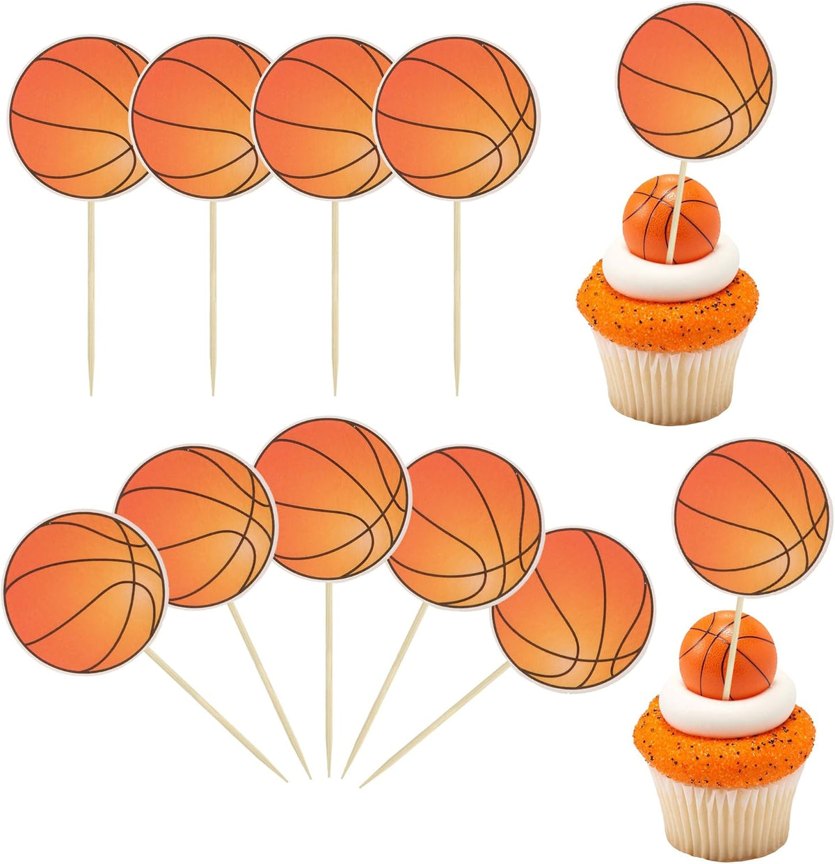 Ephlyn 36 pieces basketball cupcake toppers set front view