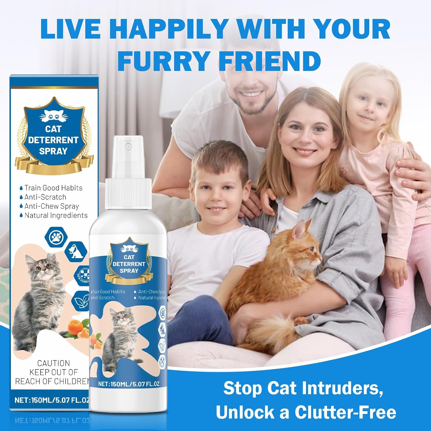 Five point zero seven fluid ounce white plastic spray bottle with kitten graphic