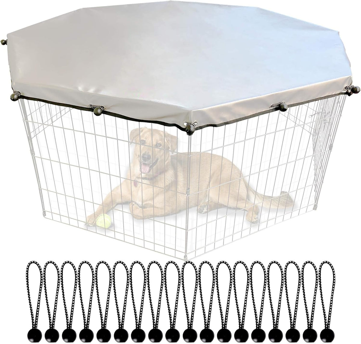 YGCASE universal dog playpen cover front view showing octagonal black fabric attached to top of pet pen