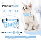 Close up of the removable blue plaid bowtie attached to the soft fabric kitten collar.