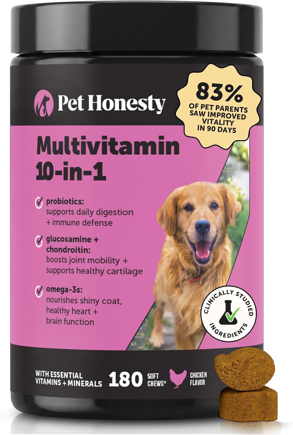 10-in-1 Dog Multivitamin Supplement with Glucosamine & Probiotics - Hip & Joint Support, Digestive Health, Immune Support, Heart & Skin - All-in-One Daily Vitamins & Omega-3s (Peanut Butter, 90 ct) - Image 11