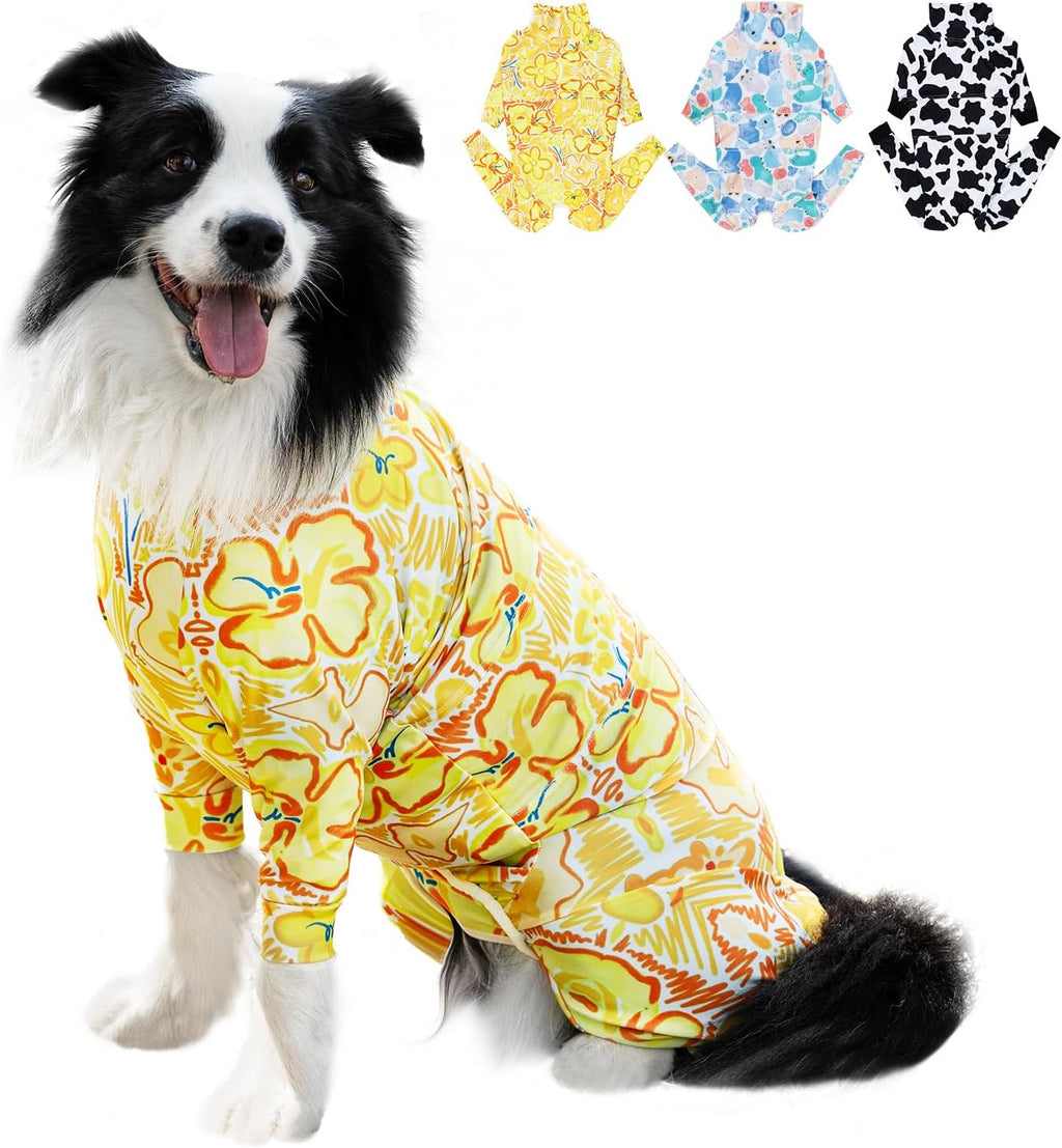 Dog relaxing comfortably in ExploreU surgical recovery suit