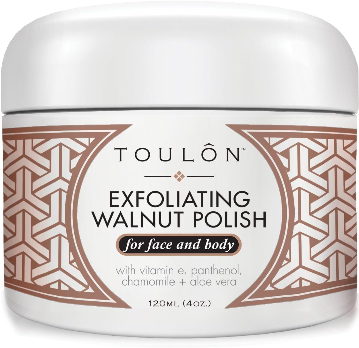 Toulon Exfoliating Walnut Polish face scrub bottle front view for deep pore cleansing.