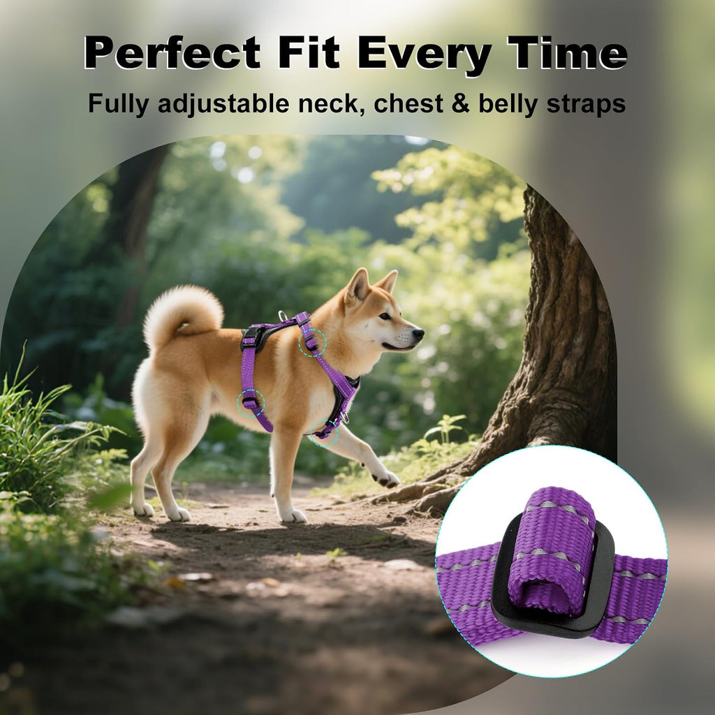 Plutus Pet premium dog harness high visibility reflective stitching pattern under low light conditions