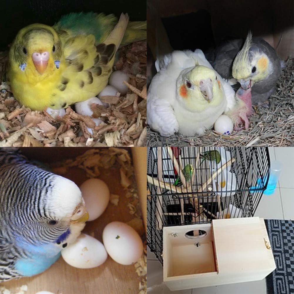 YJJKJ Wood Parakeet Nest Box with Natural Nesting Pads, Breeding Bird Cage House for Lovebirds Cockatiel Parrotlets Budgerigar Small Parrot - Image 5