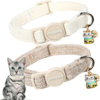 DOGWONG white hemp breakaway cat collar pack front view showcasing natural fabric texture.
