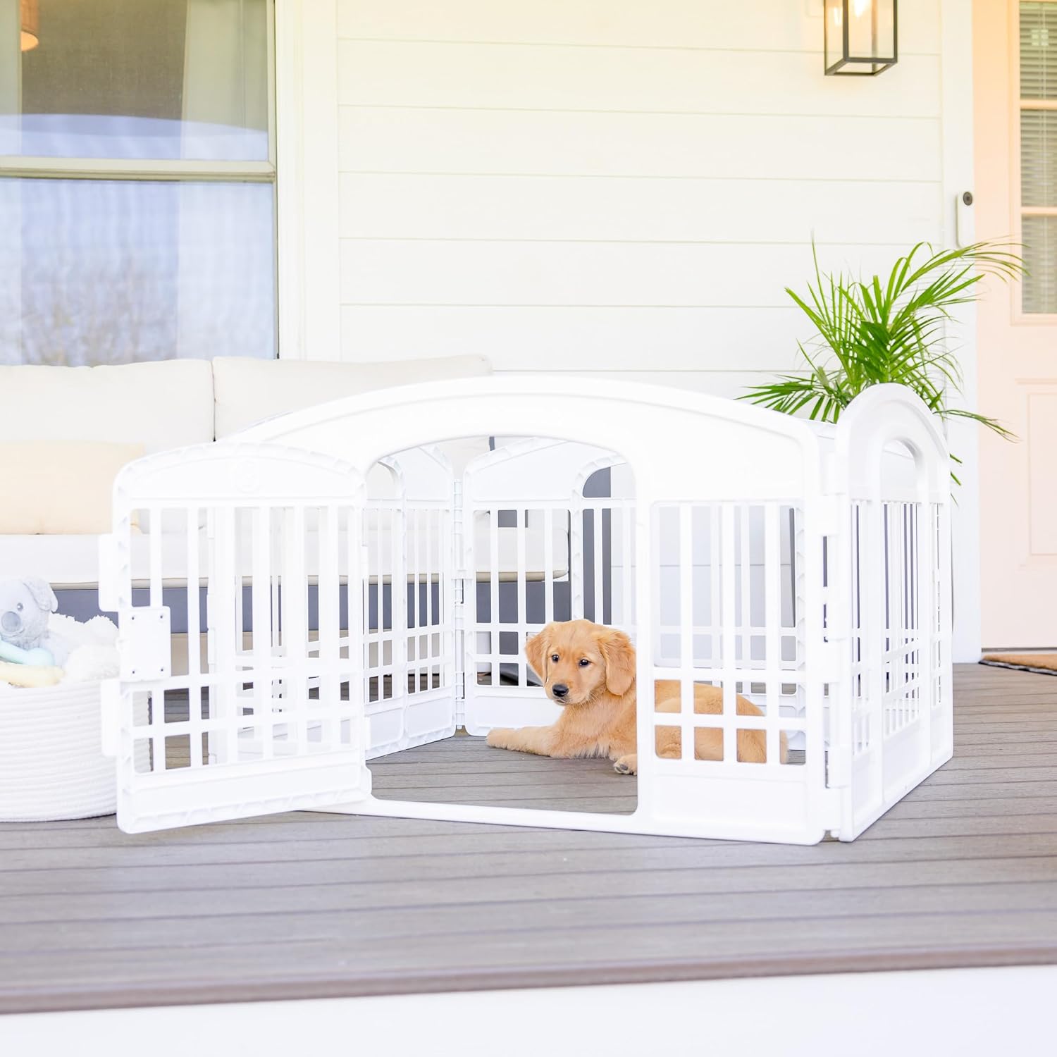 Carlson 4-Panel Plastic Pet Pen, 24" Tall White Indoor/Outdoor Playpen with Door and Lock, Portable Exercise Pen for Small Pets, Puppies, Rabbits, and Whelping - Image 1