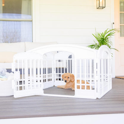 Carlson 4-Panel Plastic Pet Pen, 24" Tall White Indoor/Outdoor Playpen with Door and Lock, Portable Exercise Pen for Small Pets, Puppies, Rabbits, and Whelping - Image 1