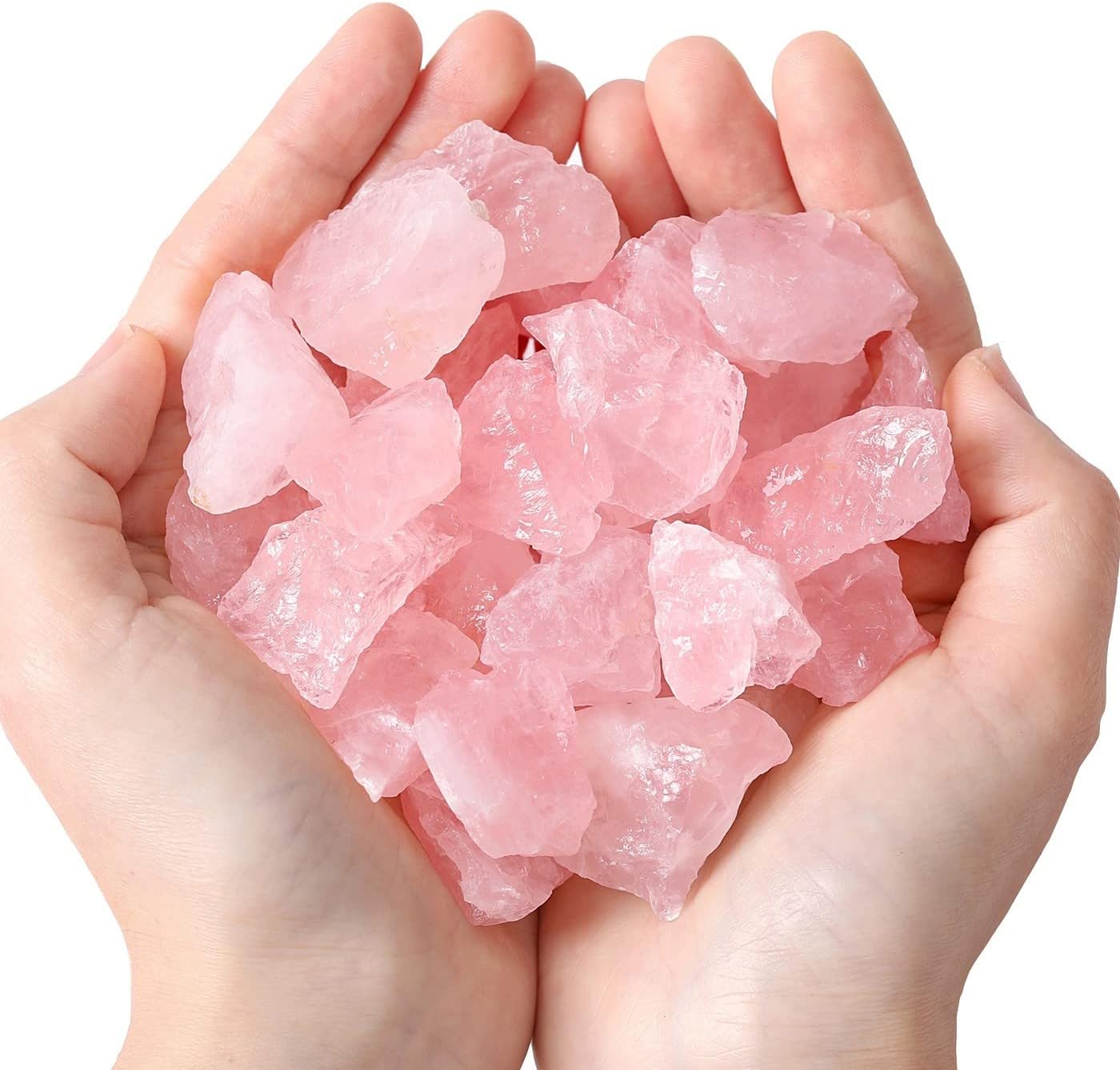 MAIBAOTA Natural Rose Quartz Crystals front view showing raw pink texture.