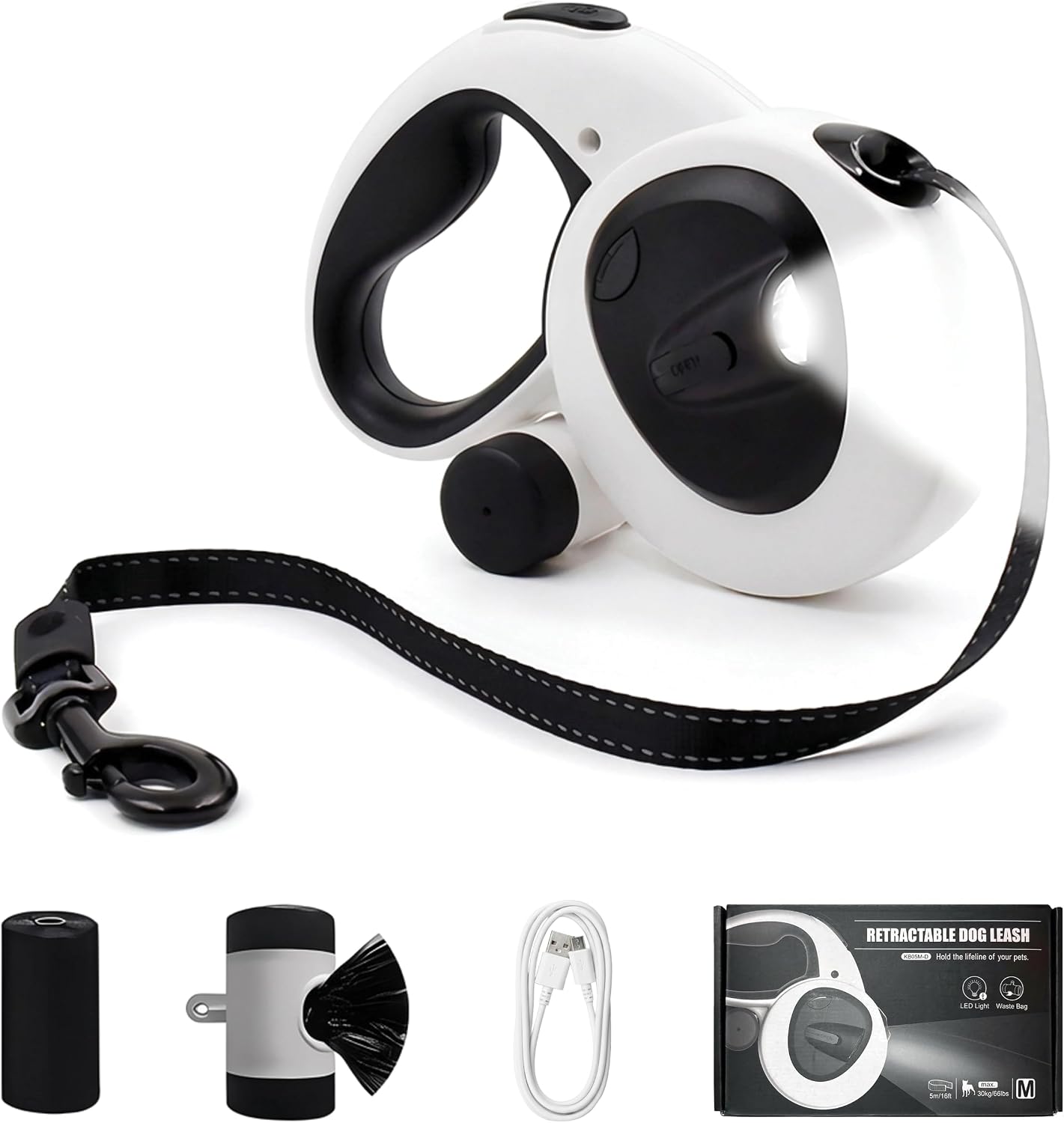 Lulupet 16ft retractable dog leash with LED light front view