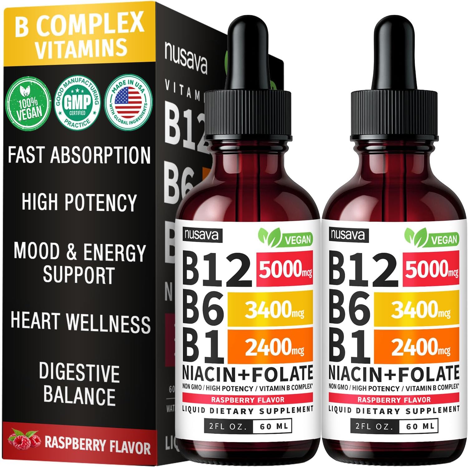 Nusava Vitamin B12 B6 liquid drops bottle front view
