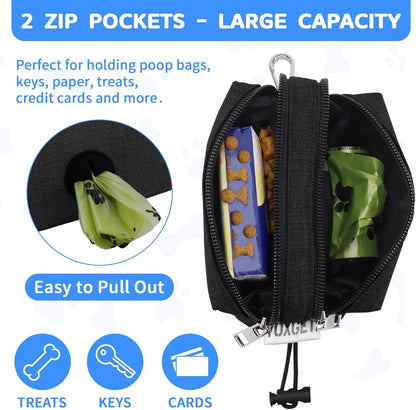 Voxget treat pouch showing dual zipper pockets open