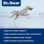 Dr Oscar pet cardiac support supplement bottle back view showcasing certified safety standards and USA import details