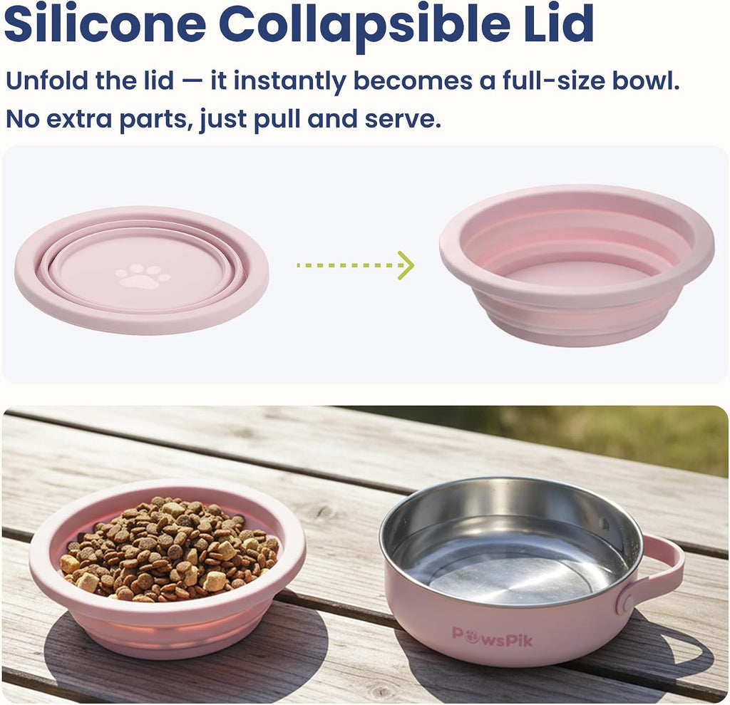 Close up view of the durable 18/8 stainless steel inner bowl for pets.