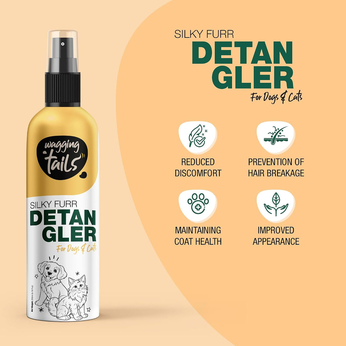 Wagging Tails pet serum back label highlighting hydrolyzed wheat protein ingredients.