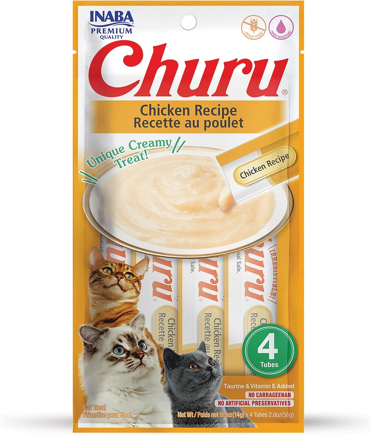 INABA Churu Cat Treats, Grain-Free, Lickable, Squeezable Creamy Pure Cat Treat/Topper with Vitamin E & Taurine, 0.5 Ounces Each Tube, 4 Tubes, Tuna with Salmon Recipe - Image 11