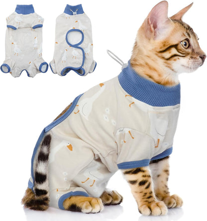Magic sticker fastener detail on Qbleev cat recovery suit