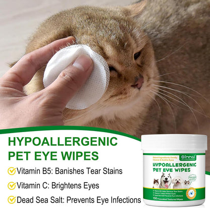 ISUNRISE pet eye wipes container showing natural coconut oil and aloe vera ingredients packaging